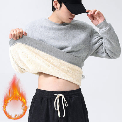 Winter Fleece Sweatshirt Warm Round Neck Pullover Top Men dealsniper-net