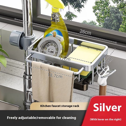Kitchen Space Aluminum Sink Faucet Storage Rack Dishwasher Kitchen DealSniper.net Upgraded Silver Right