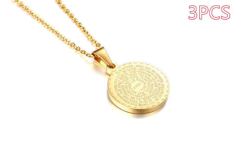 Stainless Steel Rhinestone Prayer English Scripture Pendant Jewelry dealsniper-net Gold 3PCS