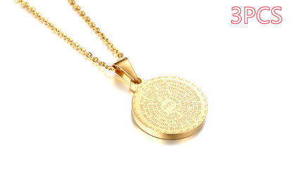 Stainless Steel Rhinestone Prayer English Scripture Pendant Jewelry dealsniper-net Gold 3PCS