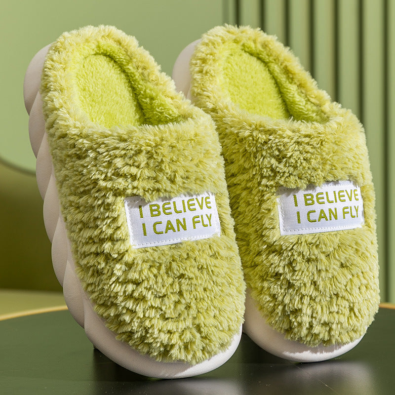 Warm Plush Slippers Home Shoes For Women Couple Winter Slippers Women DealSniper.net Peridot green 36to37