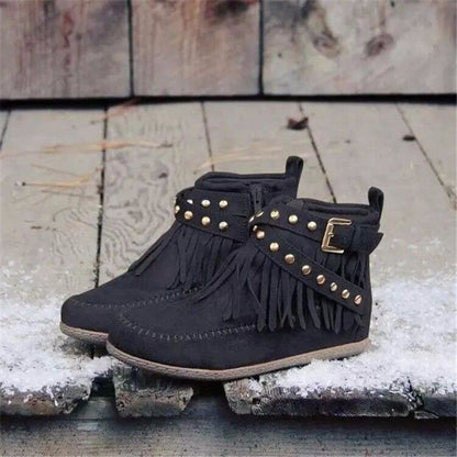 Retro Ankle Boots With Rivet Tassel Flat Shoes Women Winter Boots Women Gym From House