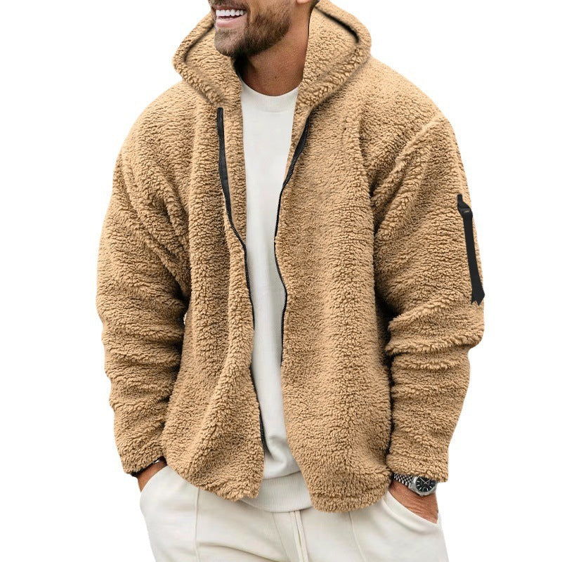 Plush Hooded Jacket Men's Autumn And Winter Fleece