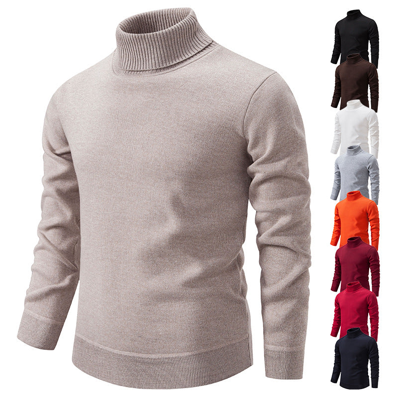Men's Turtleneck Pullover Sweater Fashion Solid Color Fleece Men Gym From House