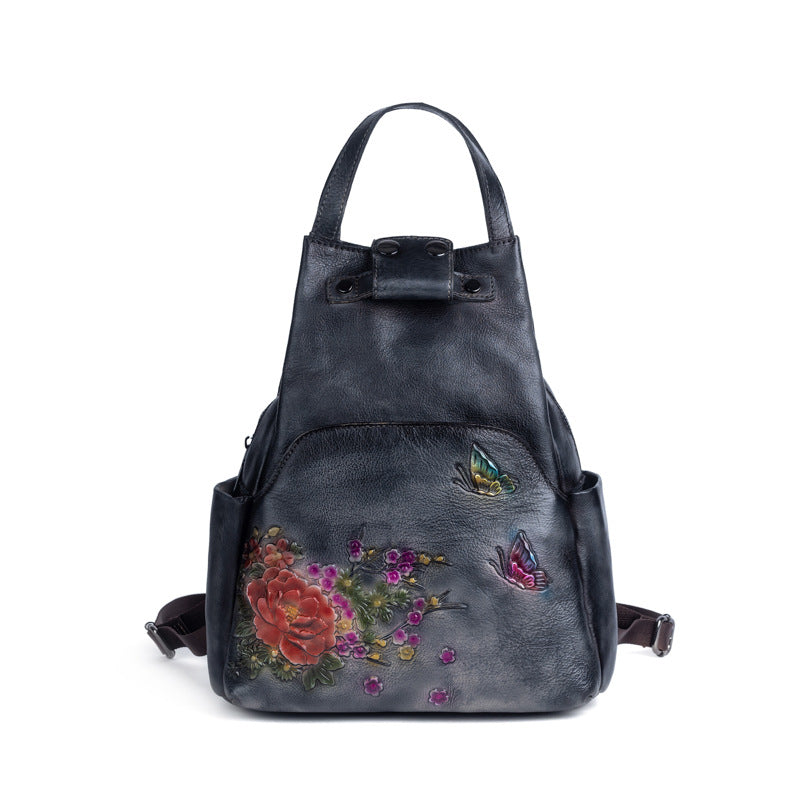 New Retro Rubbed Color First Layer Cowhide Handbags Women Gym From House Black