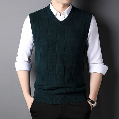 Mens Fashion Solid Colour Jacquard Waistcoat Top