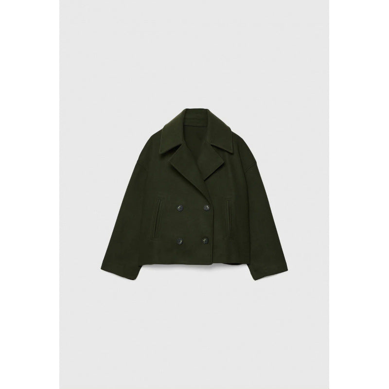 Ins Double-breasted Lapel Blazer Jacket Fashion Loose Woolen Women null Army Green 2XL