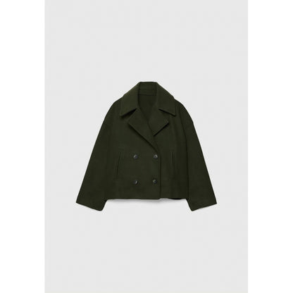 Ins Double-breasted Lapel Blazer Jacket Fashion Loose Woolen Women null Army Green 2XL