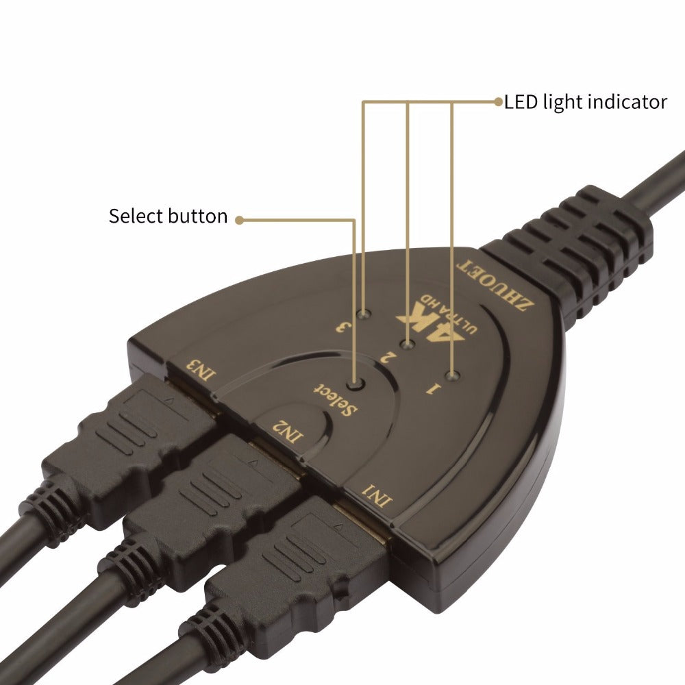 3 Port 4K HDMI 2.0 Cable Auto Splitter Switcher 3x1 Adapter HUB 3D 3 To 4K 2K 3D Mini 3 Port HDMI-compatible Gadgets dealsniper-net