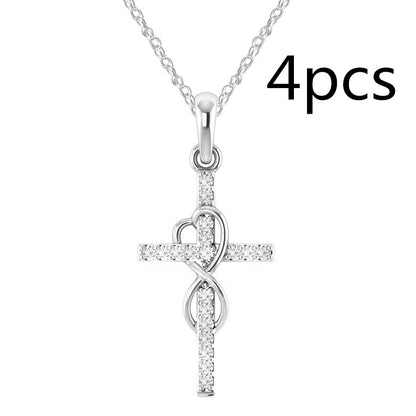 Alloy Pendant With Diamond And Eight-character Cross Necklace Jewelry dealsniper-net Silver 4PC