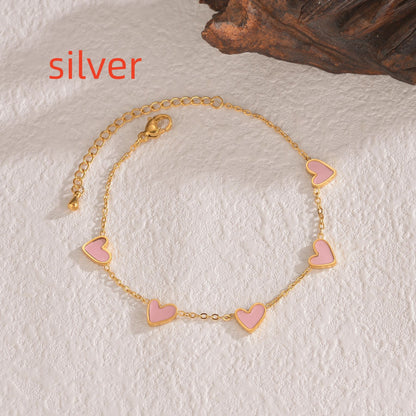 Ins Love Bracelet Stainless Steel Dripping Heart Bracelet Jewelry Gym From House Silver PINK