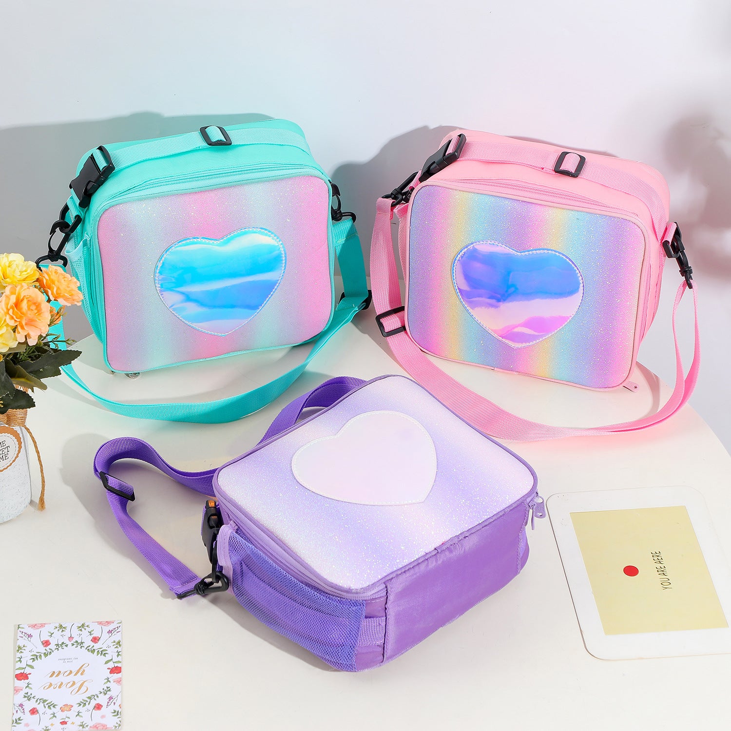 Laser Simple Rainbow Color Insulation Bento Bag Kids DealSniper.net