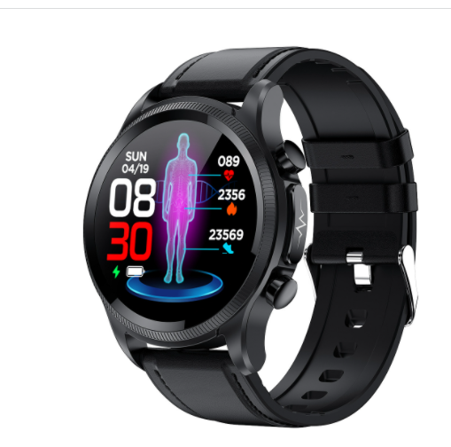 Oxygen ECG Temperature Blood Pressure Heart Rate Monitoring Laser Smart Watch Electronics DealSniper.net Black leather E400