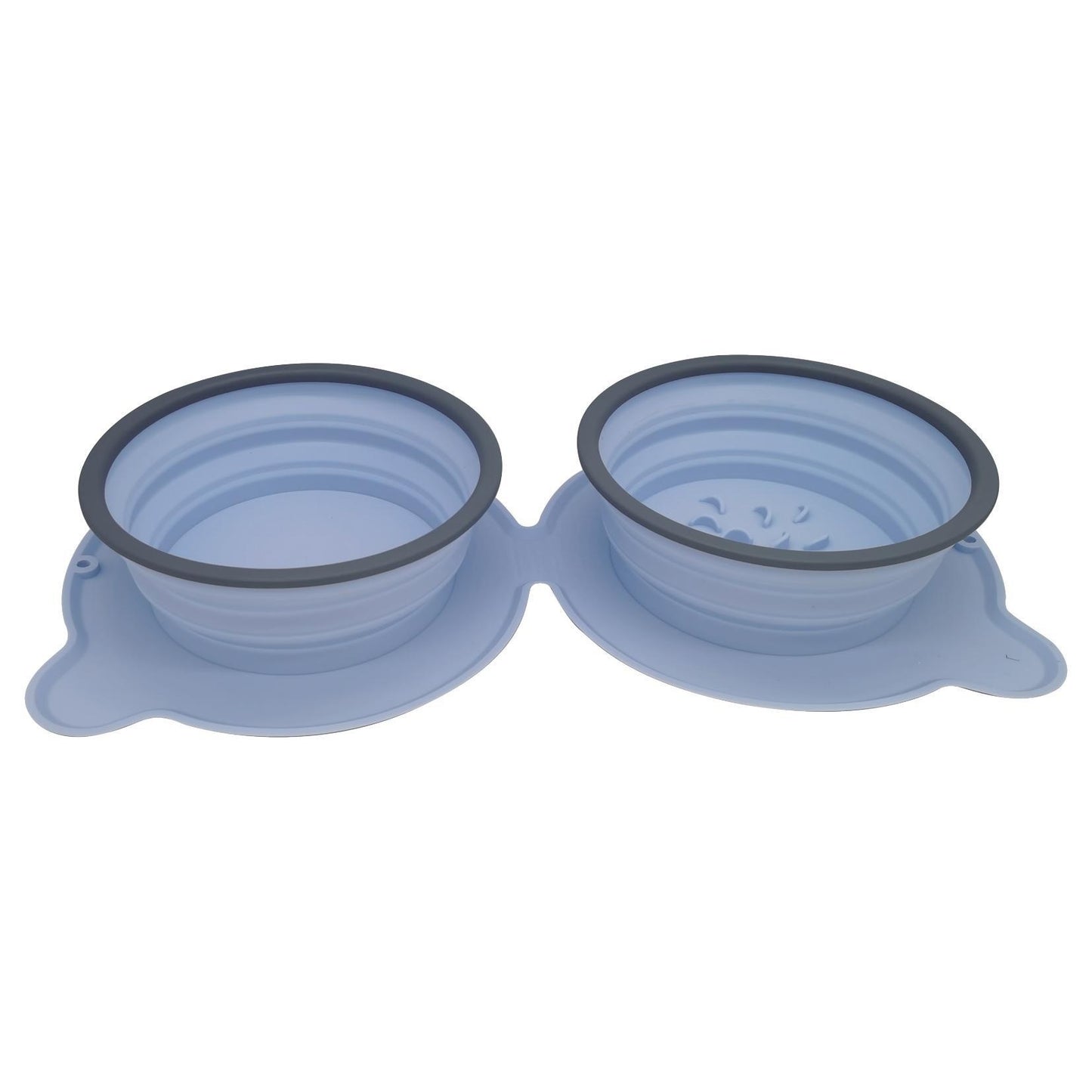 Portable Silicone Double Dog Food Bowls Foldable Non-Slip Pets Gym From House Sky Blue