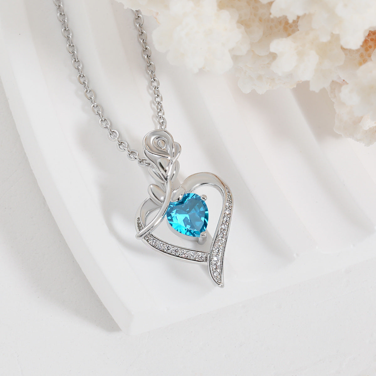 Rose Heart-shaped Necklace With Rhinestones Fashion Jewelry dealsniper-net Blue