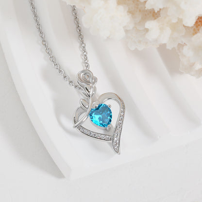 Rose Heart-shaped Necklace With Rhinestones Fashion Jewelry dealsniper-net Blue