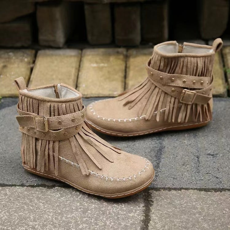 Retro Ankle Boots With Rivet Tassel Flat Shoes Women Winter Boots Women Gym From House Khaki 35.
