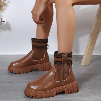 Fashion Mid-tube Boots With Zipper Design Non-slip Boots Women dealsniper-net