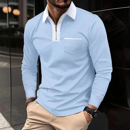 Autumn Mens Long Sleeve Zipper Polo Shirts Casual Lapel Men DealSniper.net