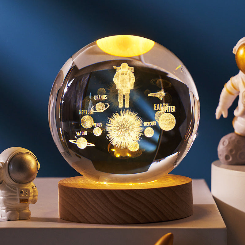 Luminous Starry Sky And Planets Moon Moon Crystal Ball Holidays DealSniper.net Solid Wood Lamp Holder Astronaut 6CM