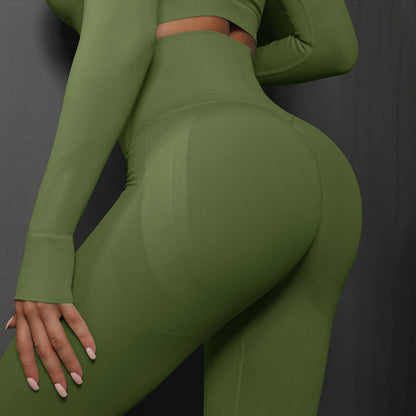 High Waist Seamless Yoga Pants Women's Solid Color Women Gym From House Army Green L