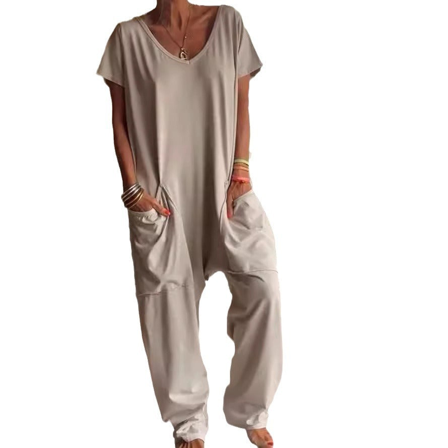V-neck Oversized Pocket Low-grade Jumpsuit Women DealSniper.net