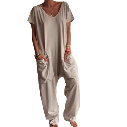 V-neck Oversized Pocket Low-grade Jumpsuit Women DealSniper.net