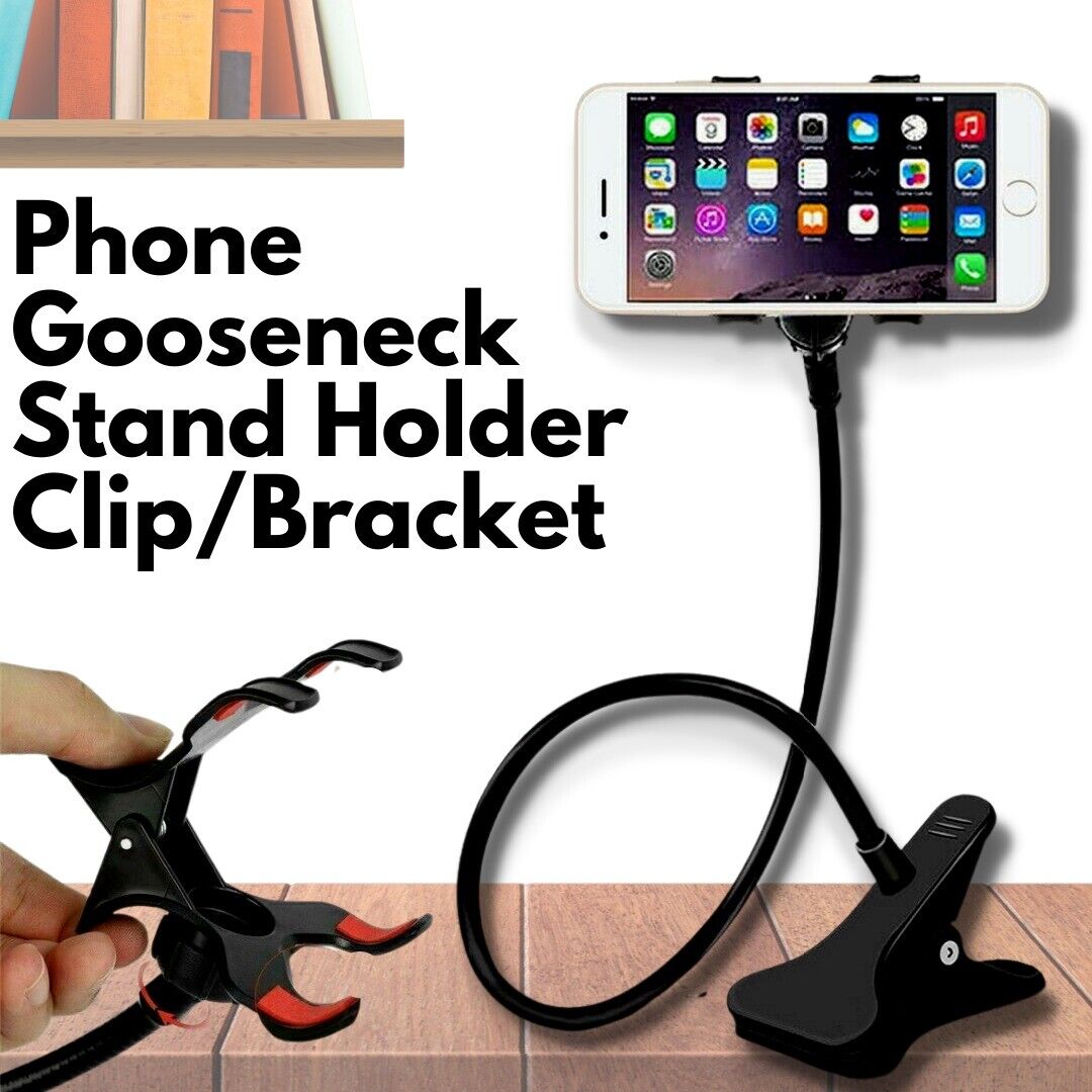 Universal Lazy Mobile Phone Gooseneck Stand Holder Flexible Bed Desk Table Clip Phones DealSniper.net Black Phone Holder