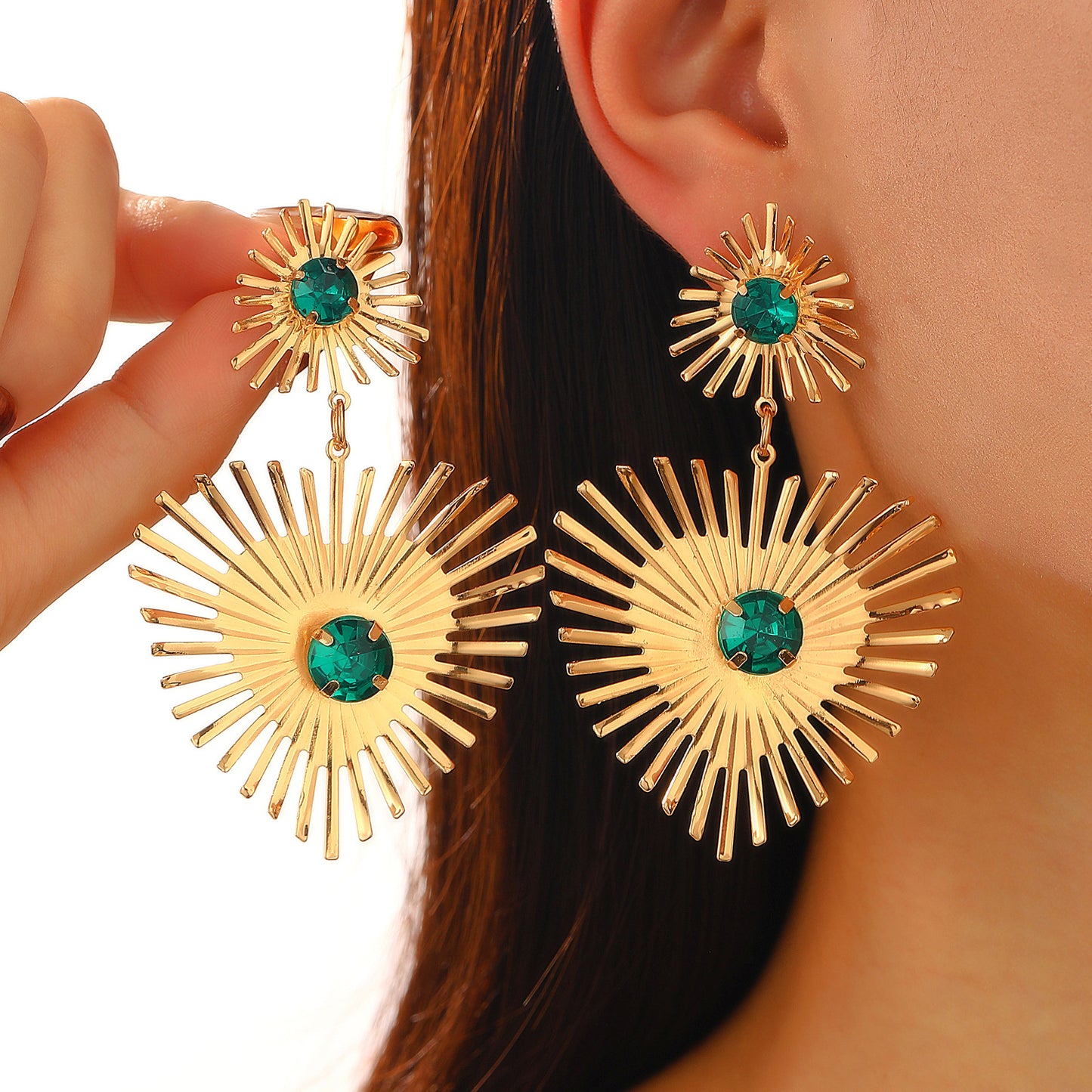 Bohemian Sunflower Heart-shaped Earrings With Rhinestone Jewelry dealsniper-net Gold1