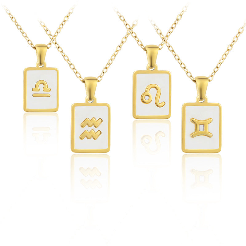 Stainless Steel Square Shell Zodiac Necklace Jewelry dealsniper-net