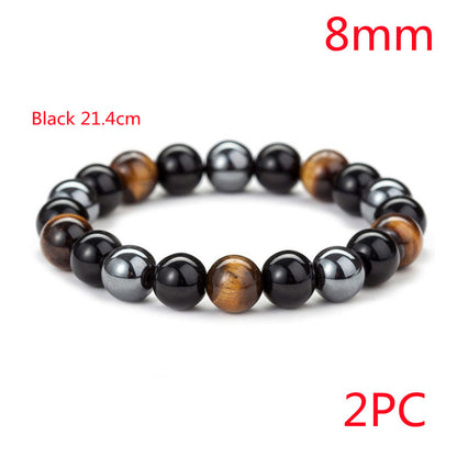 Tiger Eye Stone Bracelet Natural Stone Bracelet Jewelry dealsniper-net Black 21.4cm 2pcs 8mm