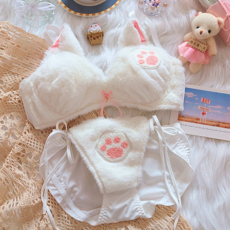 Moon Rabbit Girl Plush Bra Panties Set Kids DealSniper.net White Cat Strap L