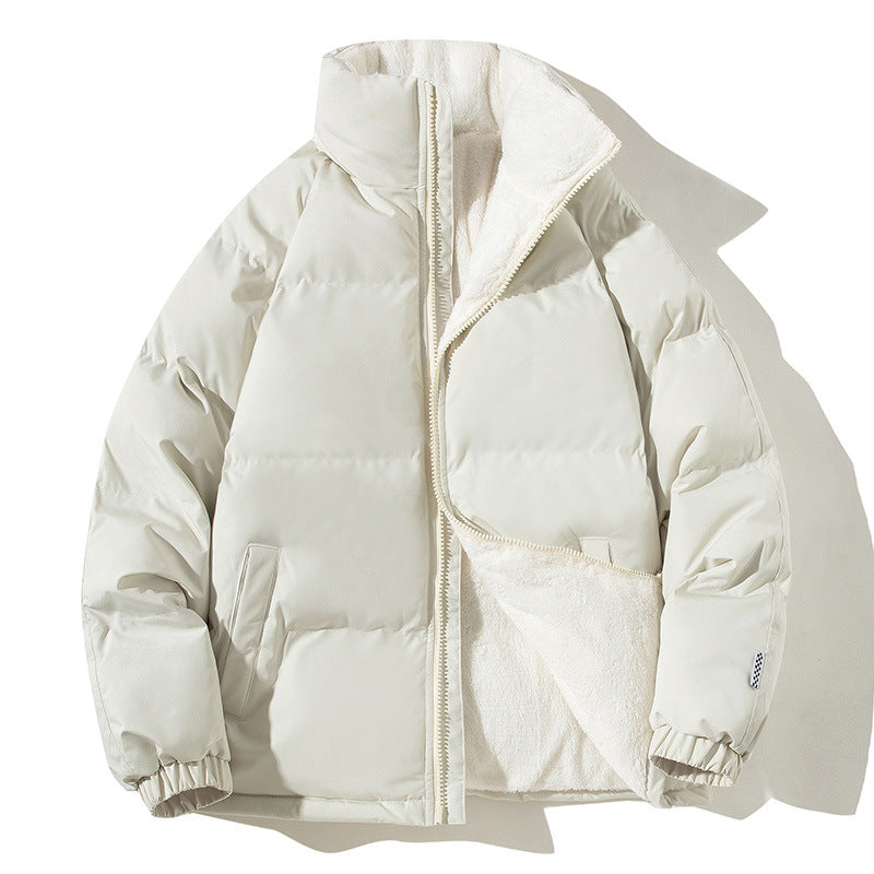 Couples Stand-up Collar Coat With Pockets Fashion Winter Warm Plush Men DealSniper.net White 2XL