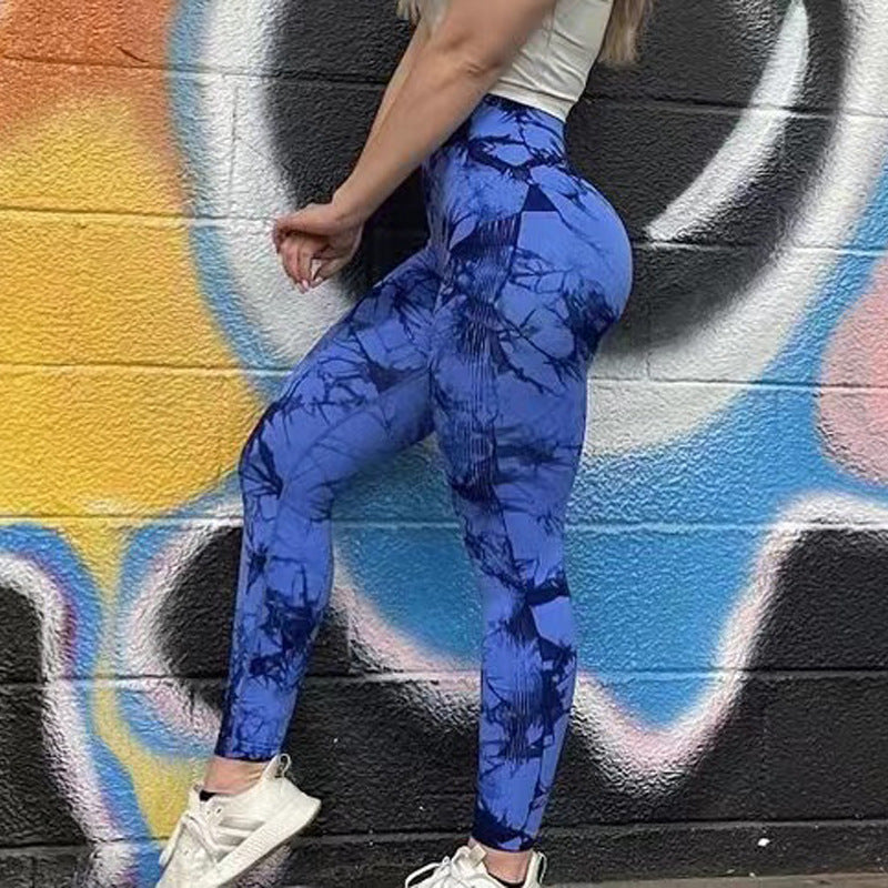 Tie Dye Leggings Women Fitness Yoga Pants Seamless Women Gym From House Dark blue L