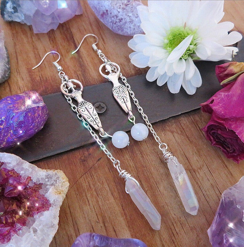 Moonstone And Angel Halo Quartz Wrap Earrings Jewelry dealsniper-net