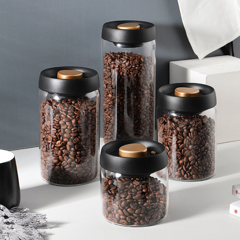 Vacuum Sealed Jug Set Black Coffee Beans Glass Airtight Canister Kitchen dealsniper-net