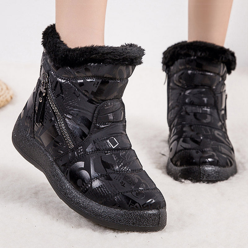 Letter Print Boots Winter Warm Plush Snow Boot Women Shoes