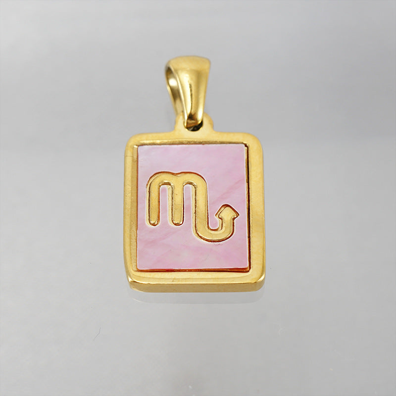 Stainless Steel Square Shell Zodiac Necklace Jewelry dealsniper-net Scorpio Pink