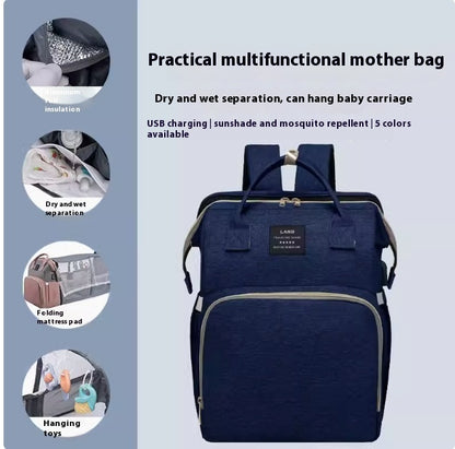 Multifunctional Folding Crib Large Capacity Backpack Women dealsniper-net Dark blue toy style