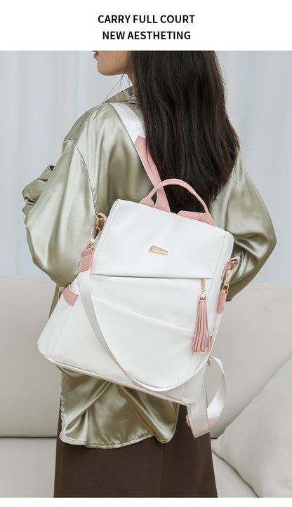 Oxford Cloth Stitching Women'S Backpack Anti-Theft Women DealSniper.net White With Pink