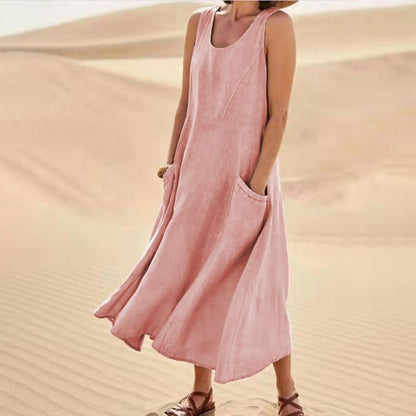 Summer Sleeveless Long Dress With Pockets Fashion Casual Women dealsniper-net