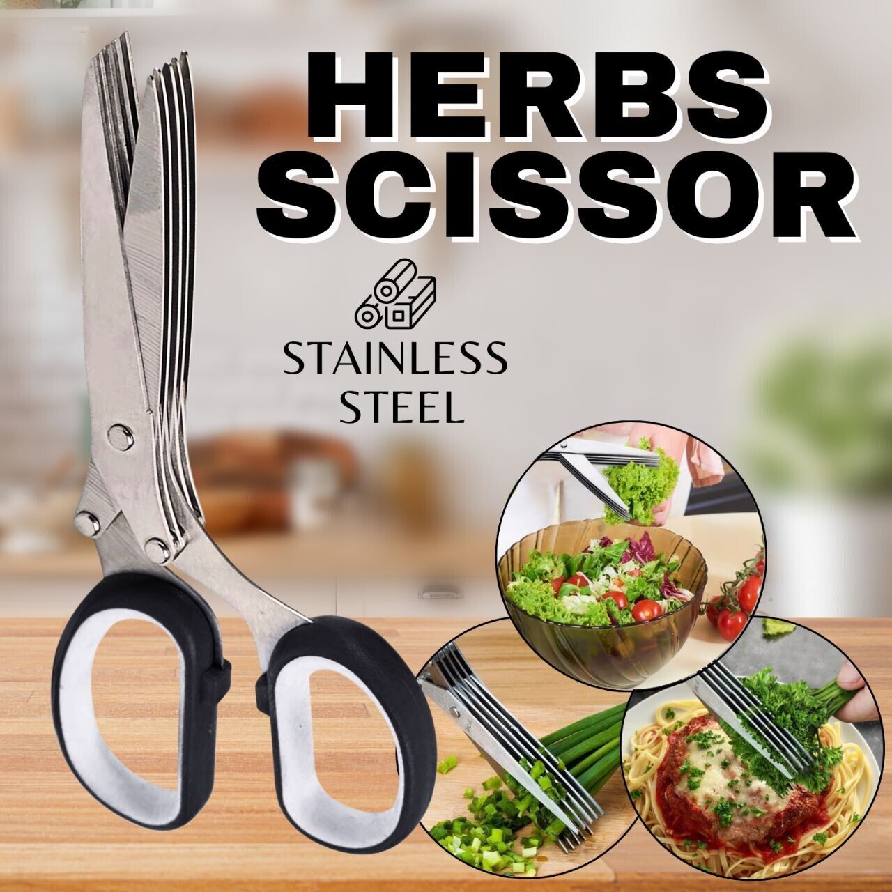 Herb Scissors With Multi Blades Stainless Steel Fast Cutting Shear Kitchen Tool Kitchen dealsniper-net