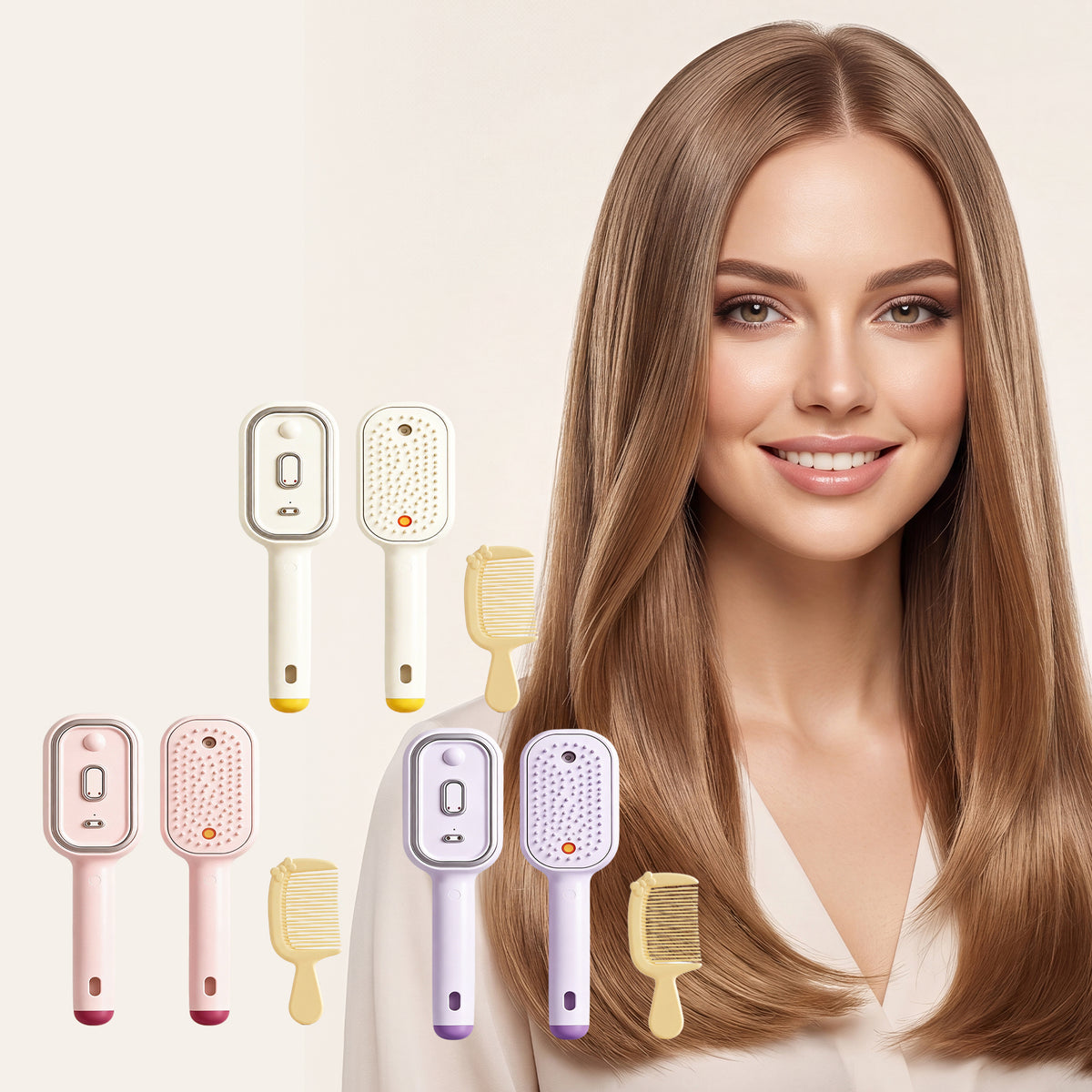 Electric Spray Airbag Beige Massage Brush Yellow Hairbrush Set Beauty DealSniper.net
