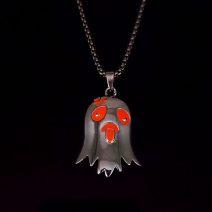Halloween Topless Glossy Glowing Ghost Pendant Necklace Holidays DealSniper.net Orange Light