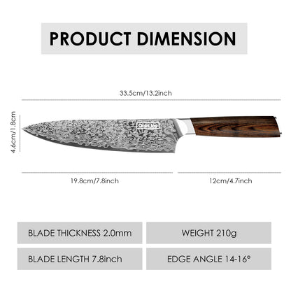 Qulajoy Japanese Chef Knife Kitchen Knife High Carbon German Steel Cooking Knives Damascus Pattern Japanese Knife With Ergonomic Handle For Home Kitchen Outdoor Kitchen DealSniper.net