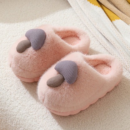 Cute Mushroom Cotton Slippers For Women Thick-soled Autumn And Winter Plush Slipper Indoor Non-slip Eva Household Furry Shoes Women DealSniper.net Pink 36or37