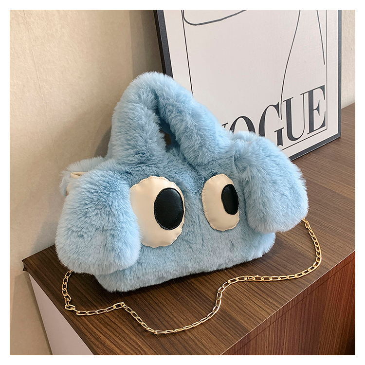 Cute Cartoon Big Eyes Dog Plush Bags For Women Women Gym From House Sky Blue