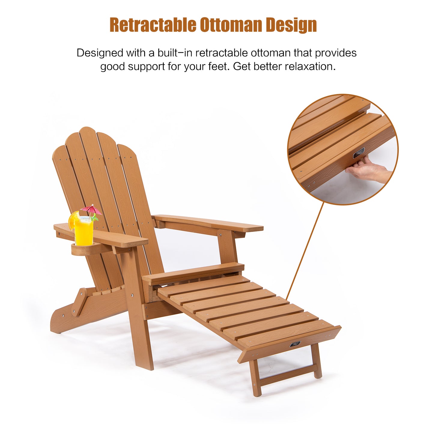 TALE Folding Adirondack Chair With Pullout Ottoman With Cup Holder Outdoor dealsniper-net