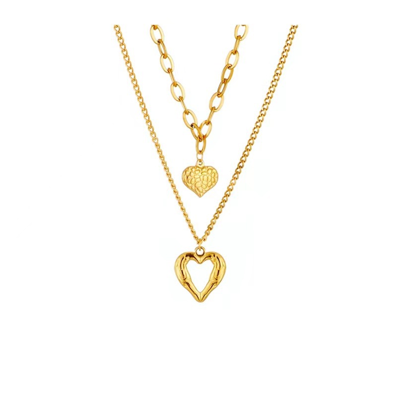 Titanium Steel Angel Wings Love Necklace Irregular Folds 2 Heart Love Jewelry Gym From House