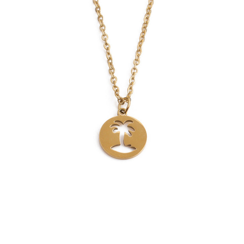 Titanium Steel Hollow Coconut Tree Pendant Jewelry Gym From House SSN0150QZ Gold